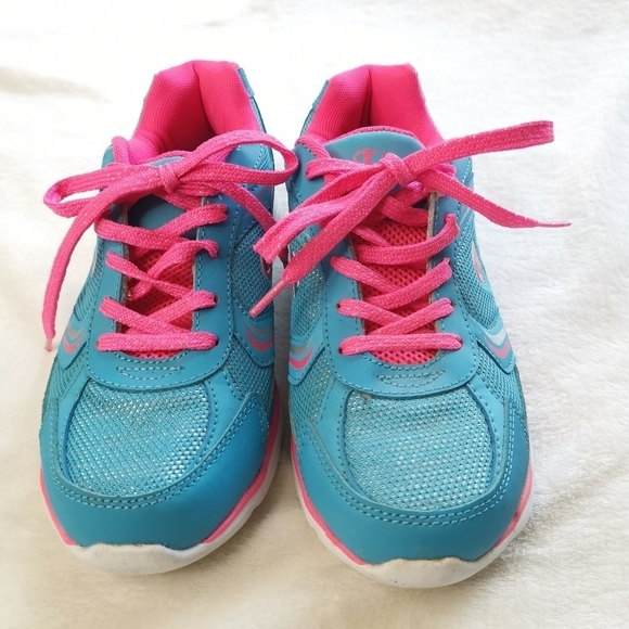 Champion Neon Blue and‎ Pink Sparkly Girls Running Shoe - Picture 4 of 8